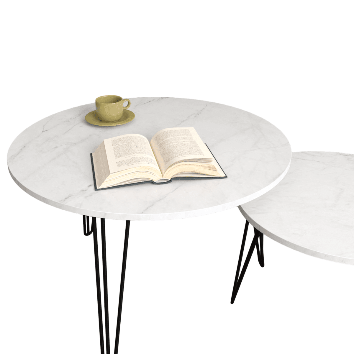 Set Of 2 Round Nesting Coffee Tables With Metal Frame - Sleep Galleria