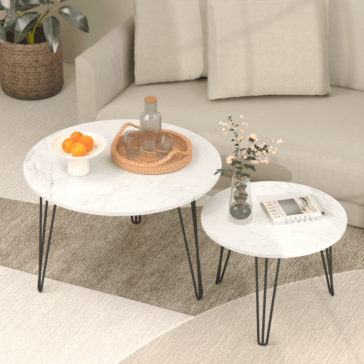 Set Of 2 Round Nesting Coffee Tables With Metal Frame - Sleep Galleria