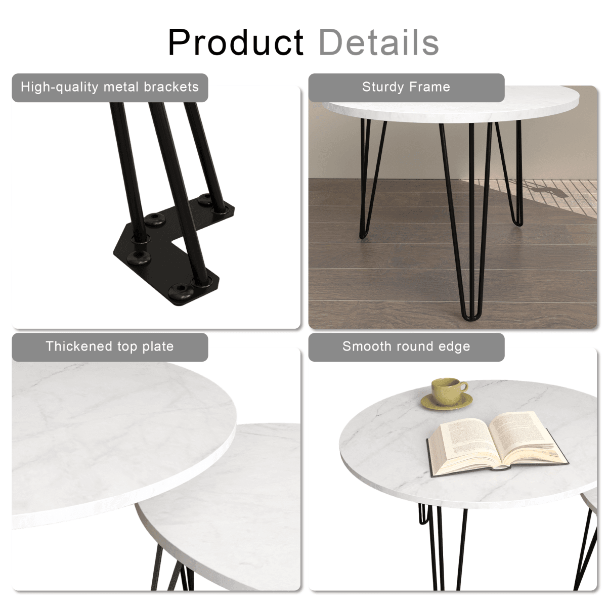 Set Of 2 Round Nesting Coffee Tables With Metal Frame - Sleep Galleria