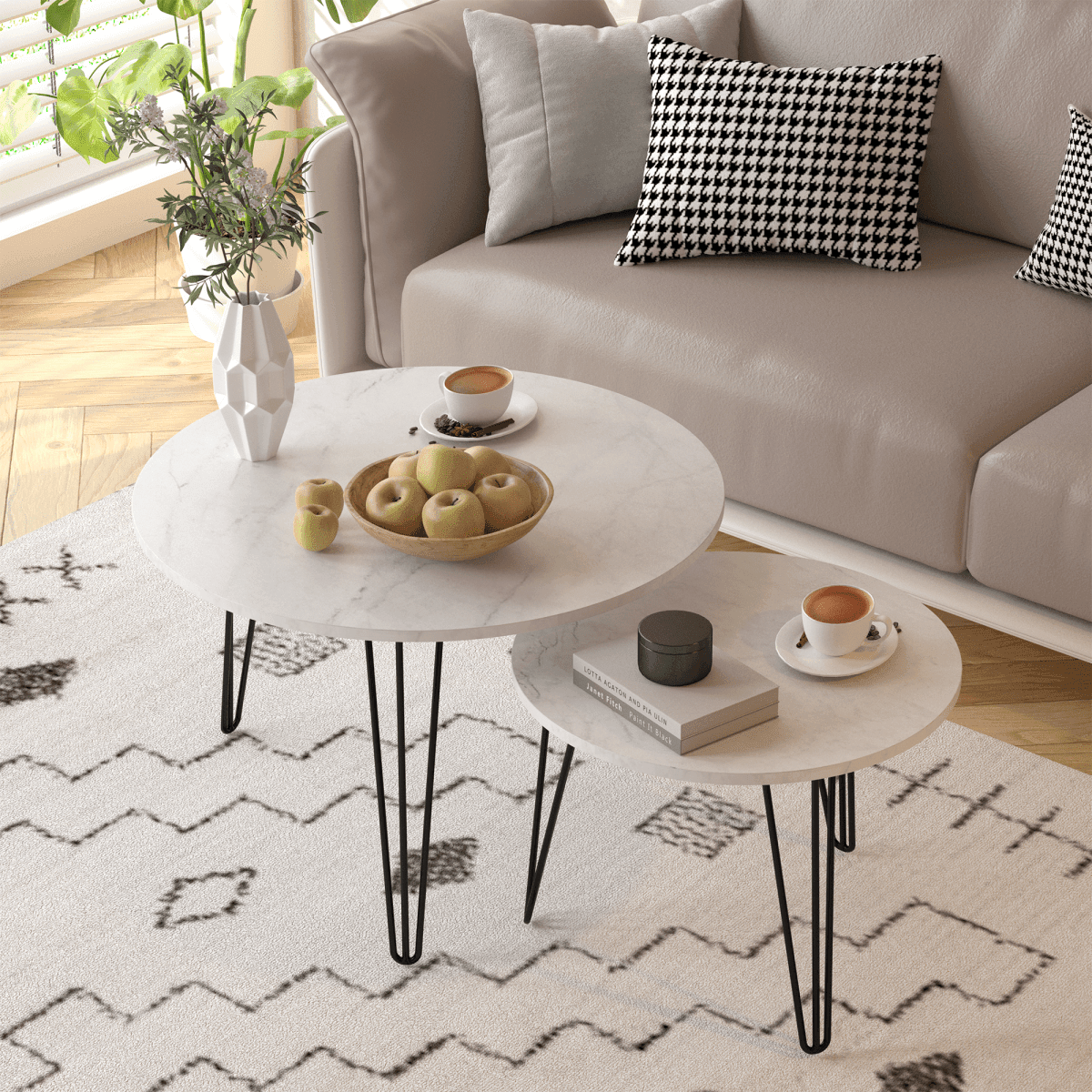 Set Of 2 Round Nesting Coffee Tables With Metal Frame - Sleep Galleria