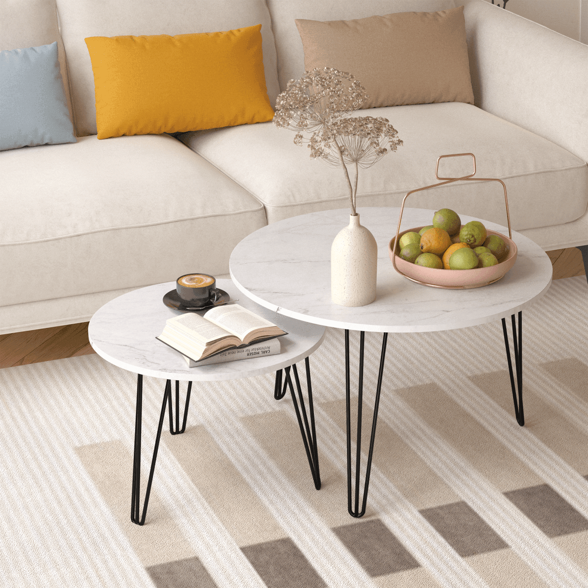 Set Of 2 Round Nesting Coffee Tables With Metal Frame - Sleep Galleria
