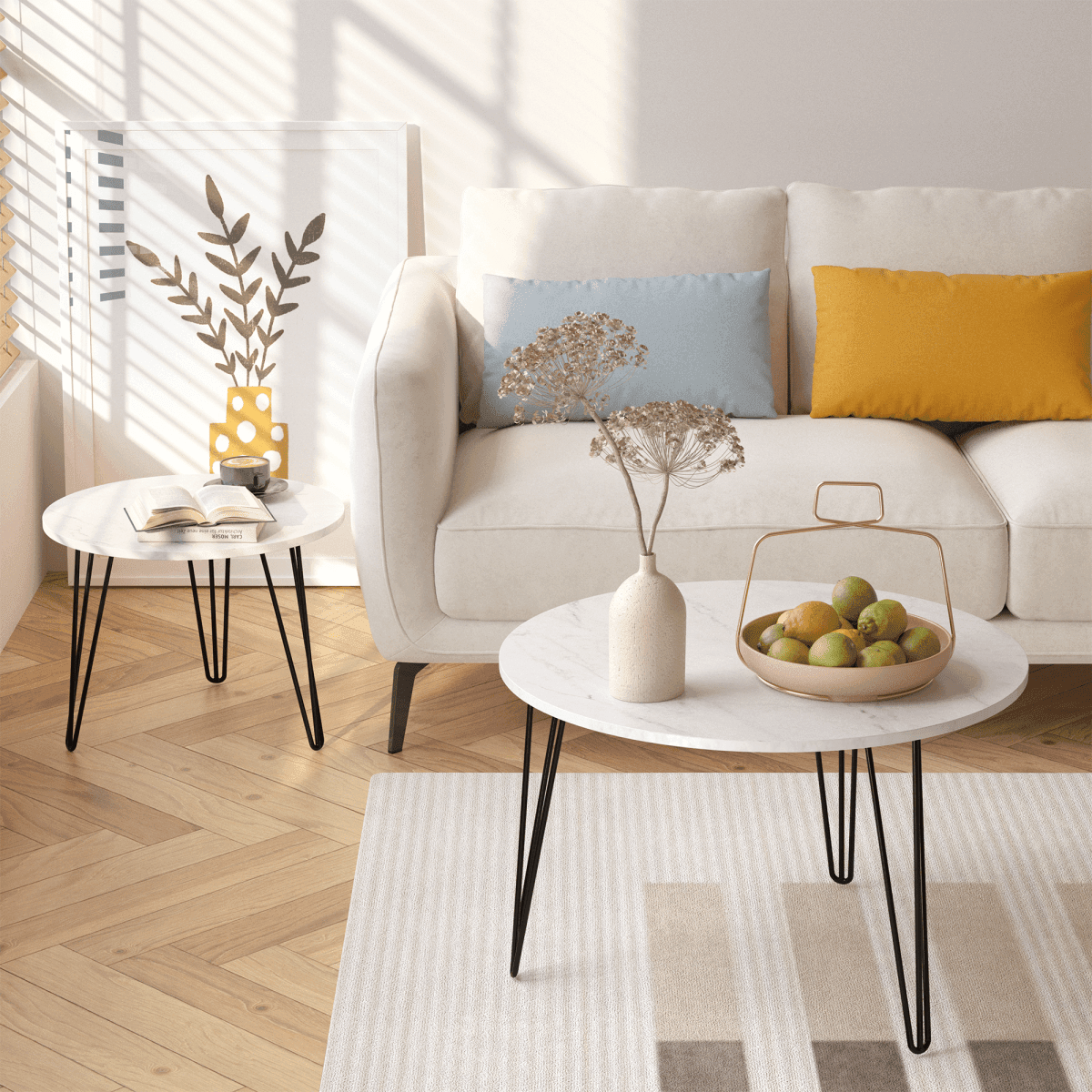 Set Of 2 Round Nesting Coffee Tables With Metal Frame - Sleep Galleria