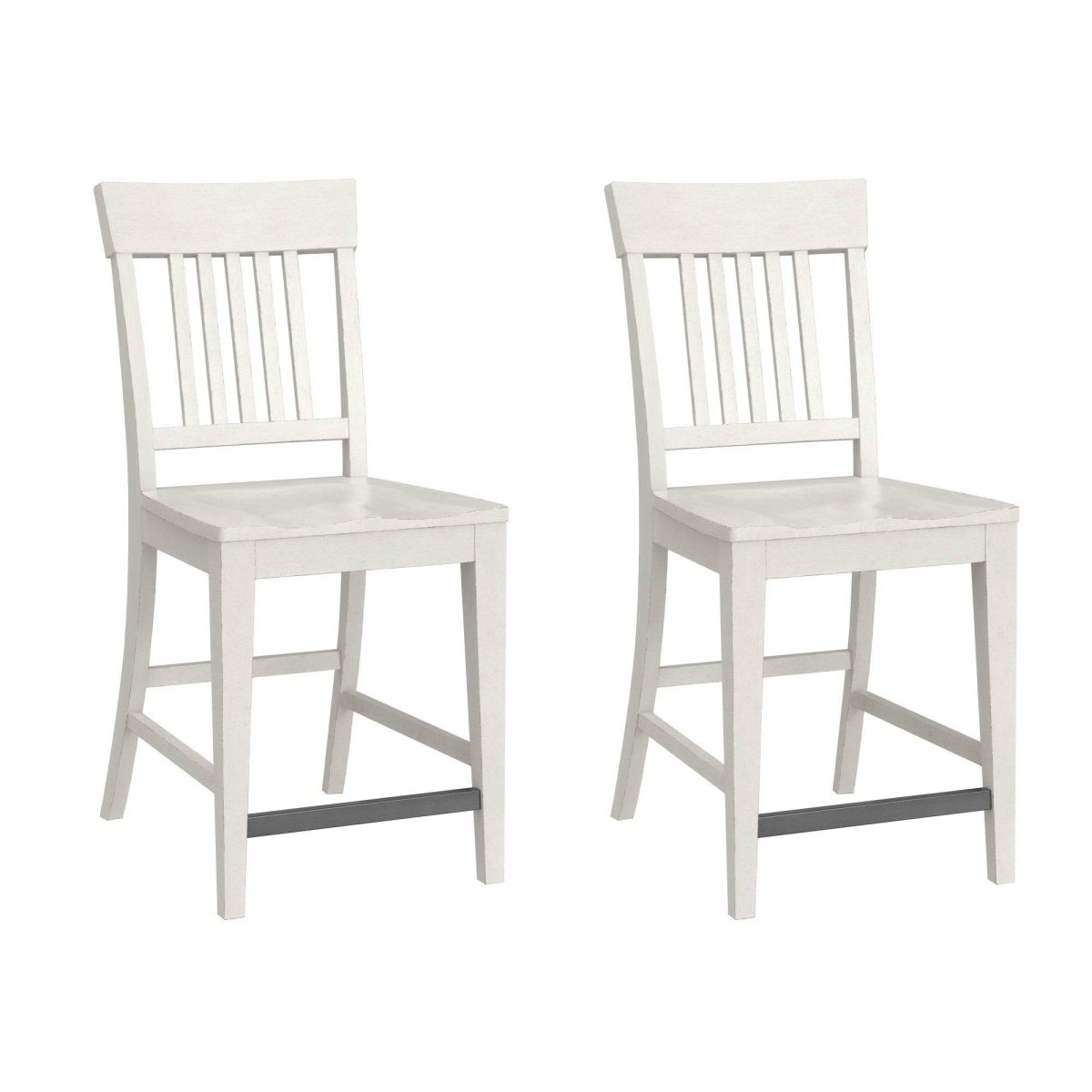 Set of 2 White Solid Wood Farmhouse Counter Stools - Driftwood - Omega Lifestyles