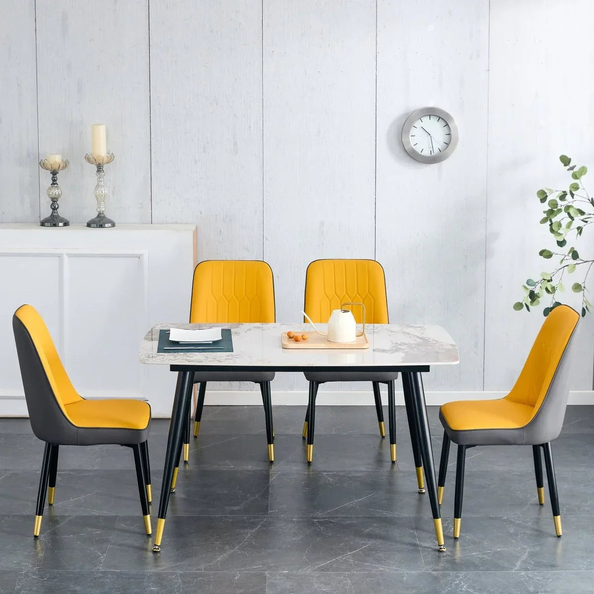 Sintered Stone Dining Table And Four PU Chairs Set - Omega Lifestyles