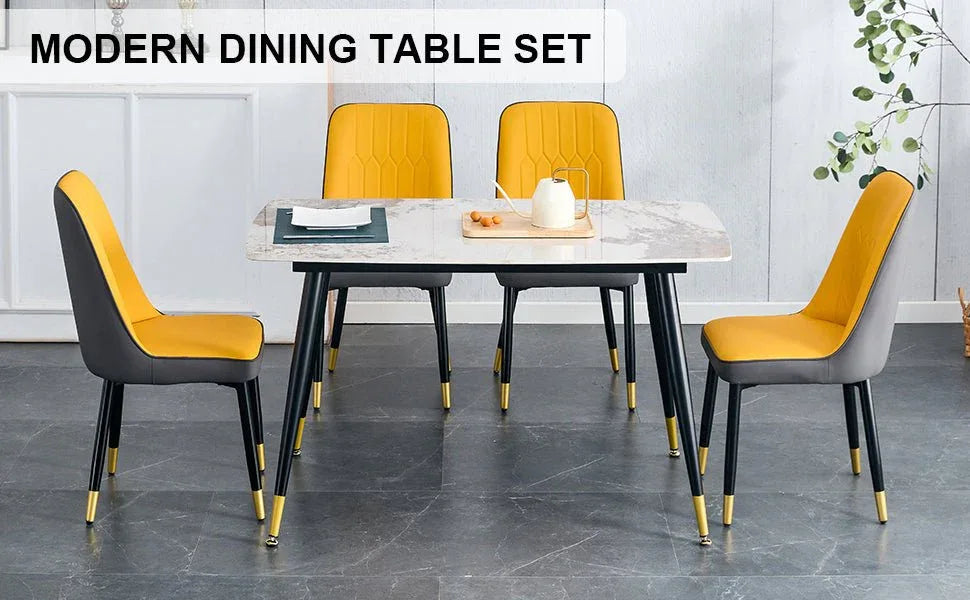 Sintered Stone Dining Table And Four PU Chairs Set - Omega Lifestyles