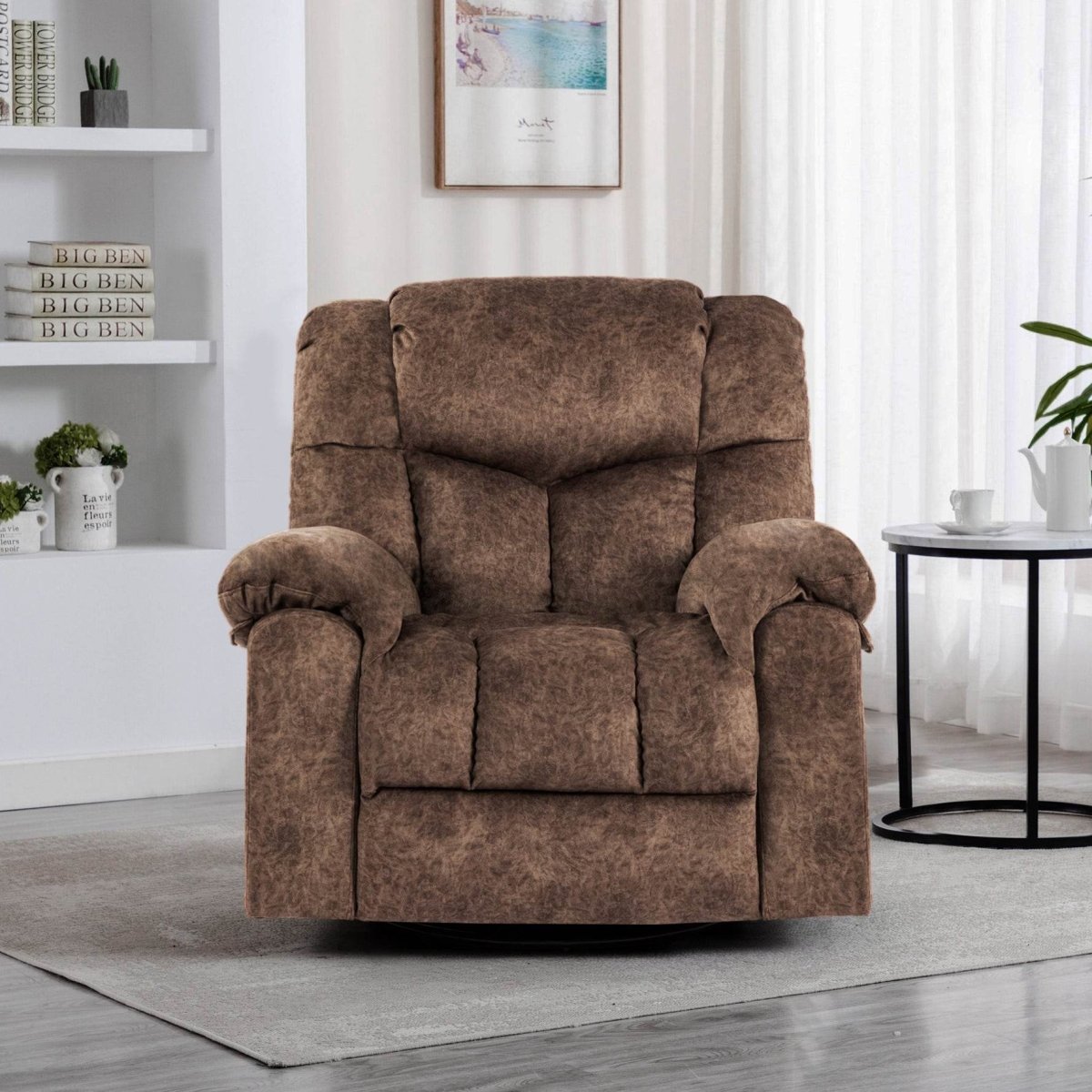 Soft Velvet Swivel Rocking Massage Recliner Chair - Driftwood - Omega Lifestyles