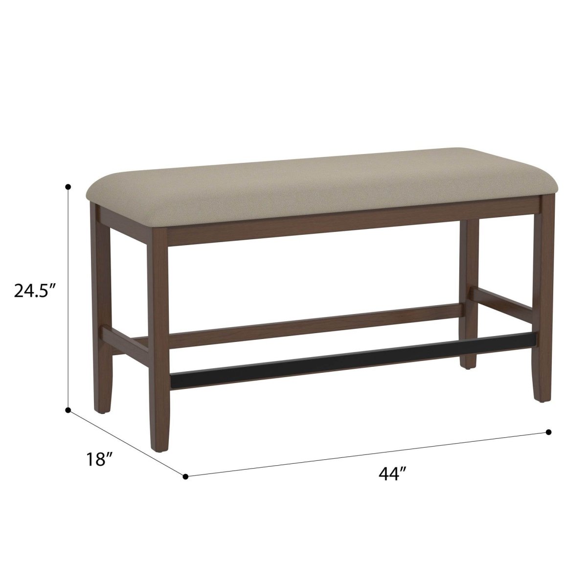 Solid Wood Brown Foam Filled Gathering Height Bench - Driftwood - Omega Lifestyles