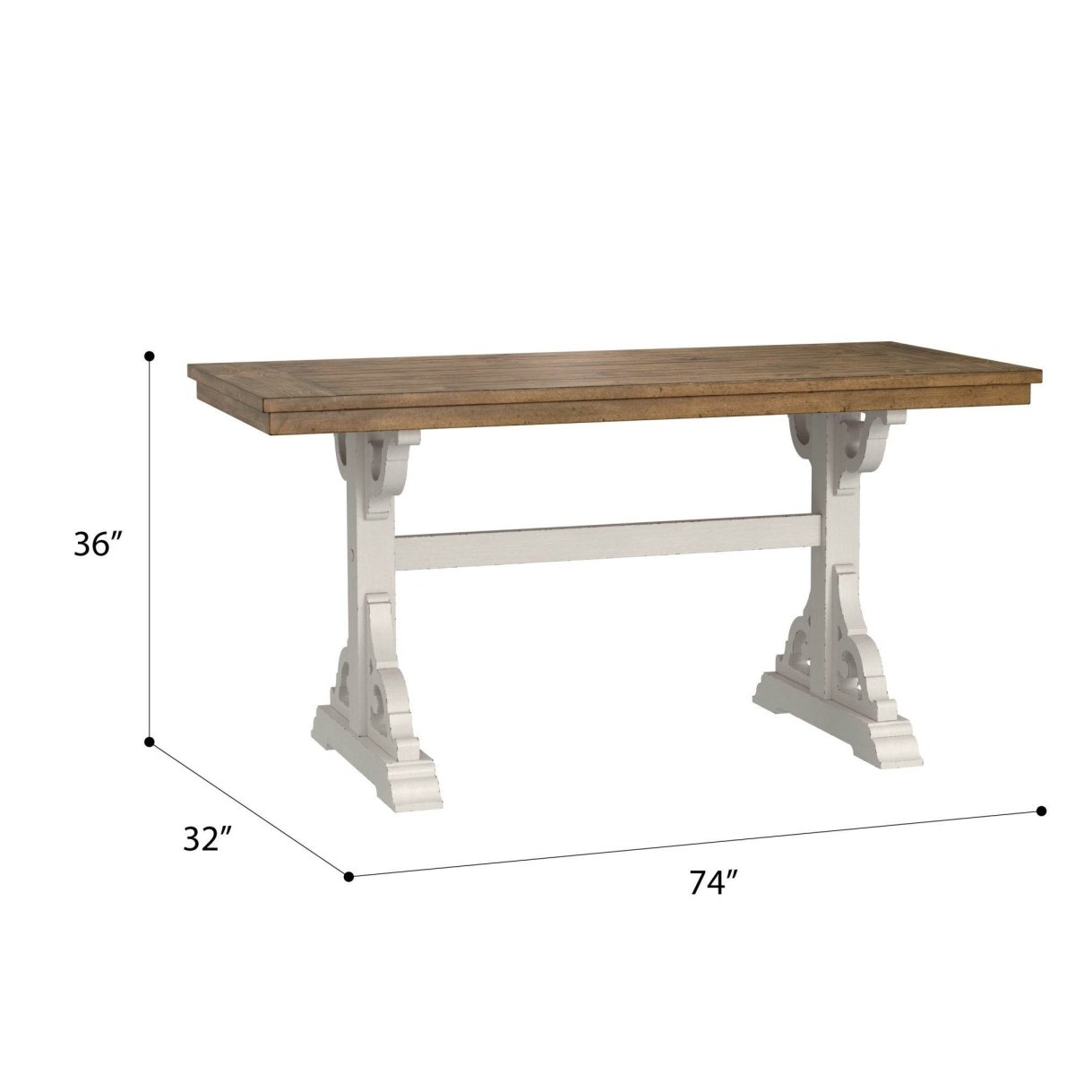Solid Wood Brown White Farmhouse Trestle Dining Table - Driftwood - Omega Lifestyles