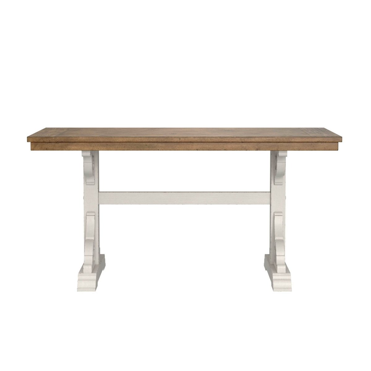 Solid Wood Brown White Farmhouse Trestle Dining Table - Driftwood - Omega Lifestyles