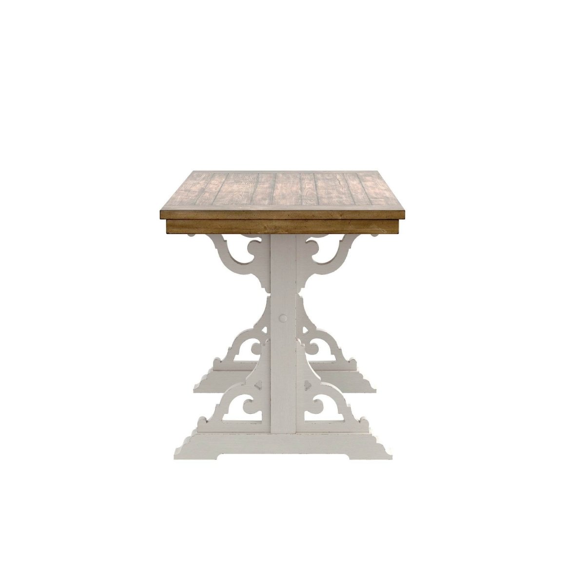 Solid Wood Brown White Farmhouse Trestle Dining Table - Driftwood - Omega Lifestyles