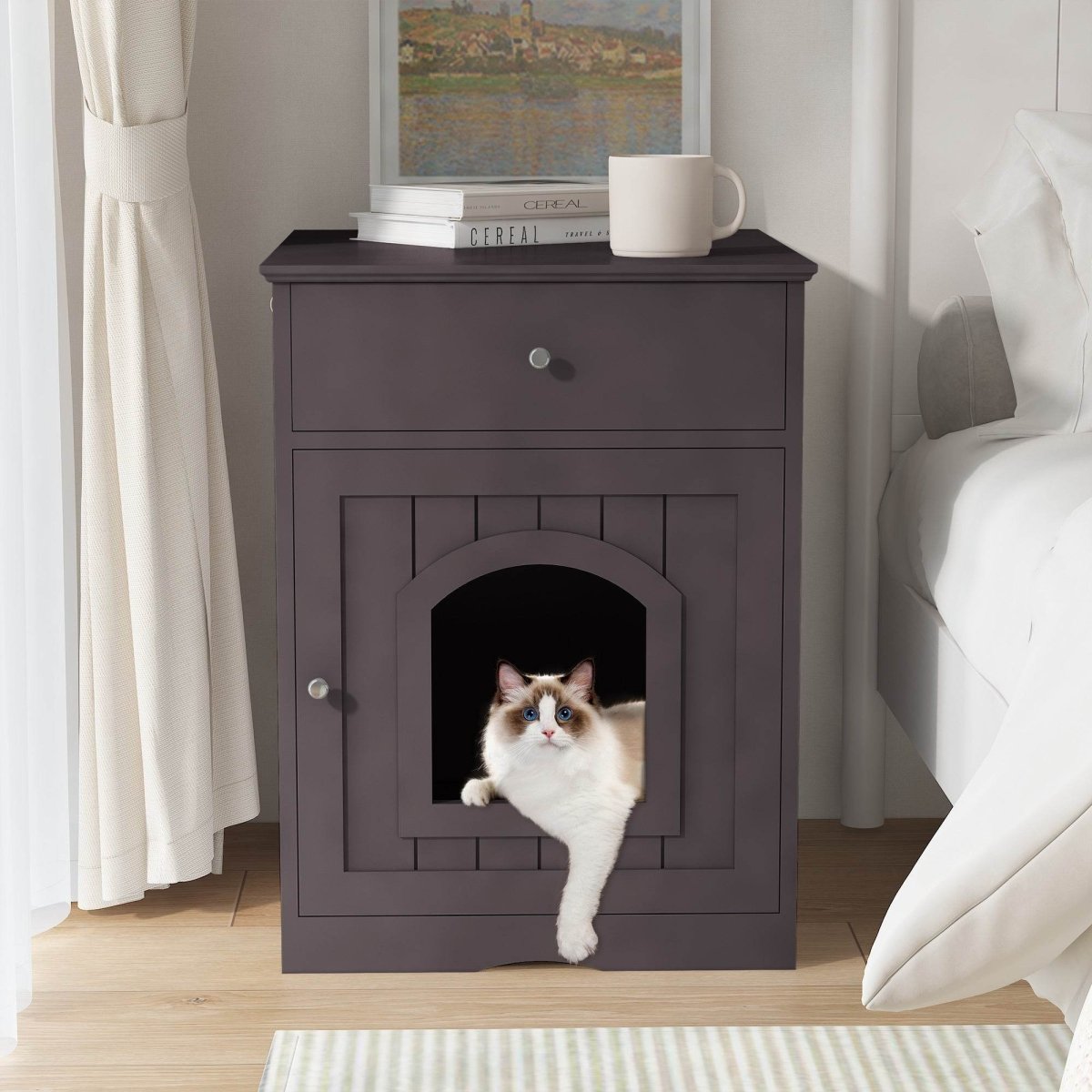 Solid Wood Cat Litter Box Enclosure With Drawer - Sleep Galleria
