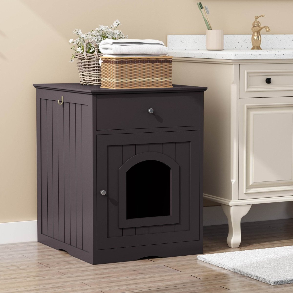 Solid Wood Cat Litter Box Enclosure With Drawer - Sleep Galleria