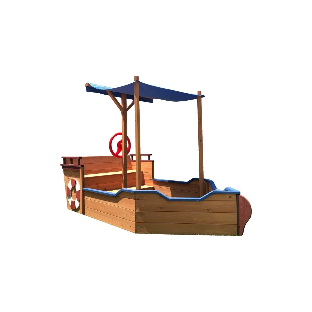 Solid Wood Pirate Ship Sandbox With Canopy And Rudder - Driftwood - Omega Lifestyles