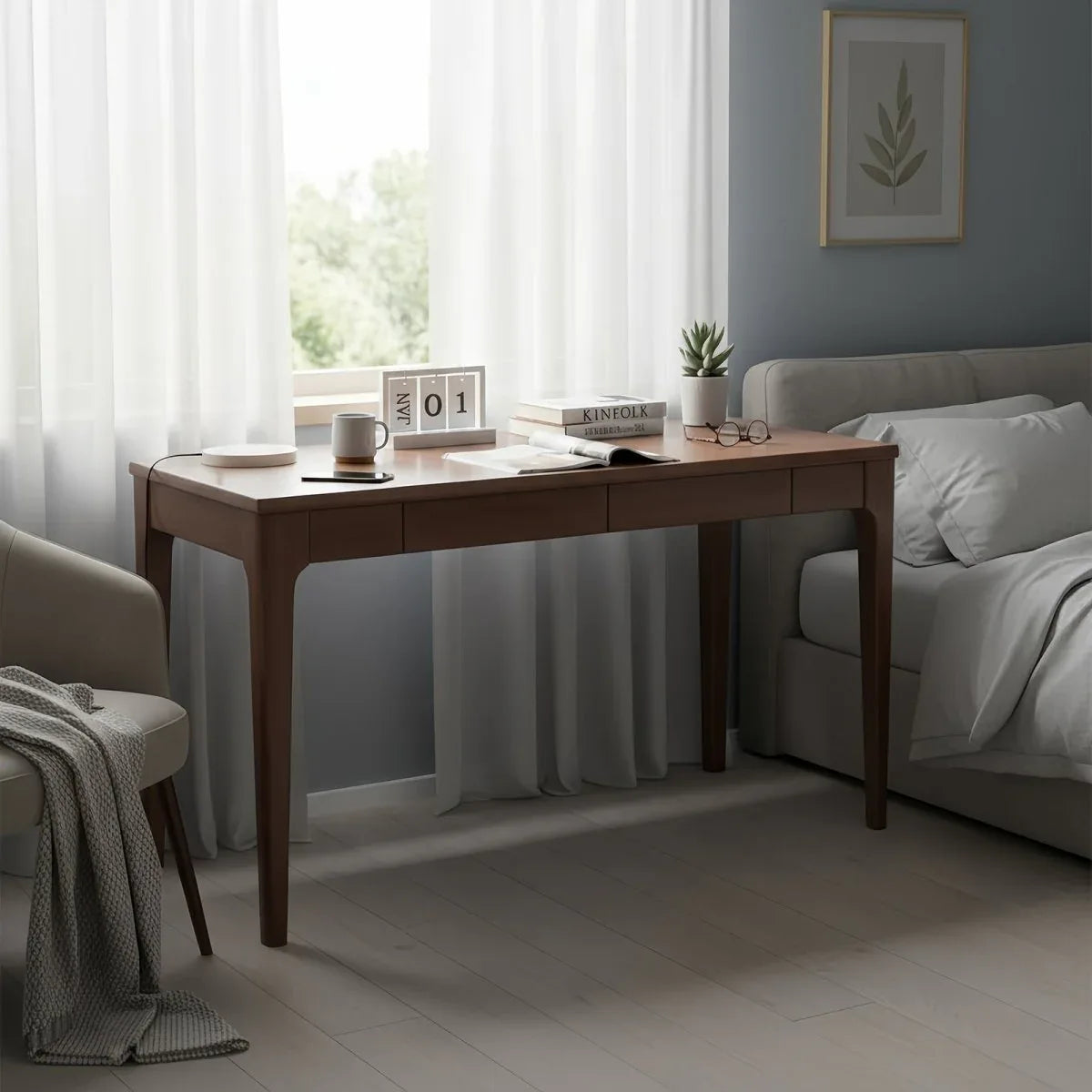 Solid Wood Standing Desk With Double Drawers - Omega Lifestyles