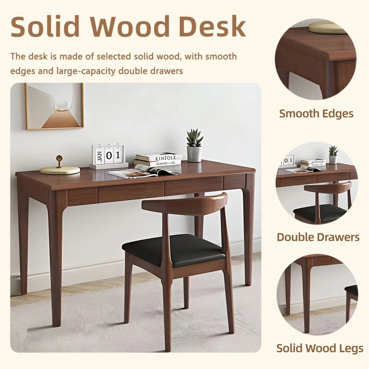 Solid Wood Standing Desk With Double Drawers - Omega Lifestyles