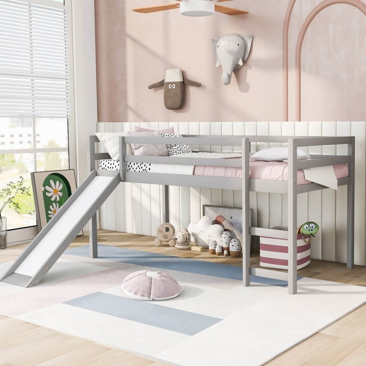 Solid Wood Twin Loft Bed With Ladder and Guardrails - Sleep Galleria