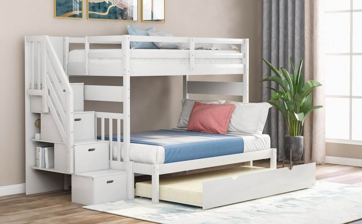 Solid Wood Twin Over Twin Full Bunk Bed With Trundle - Sleep Galleria