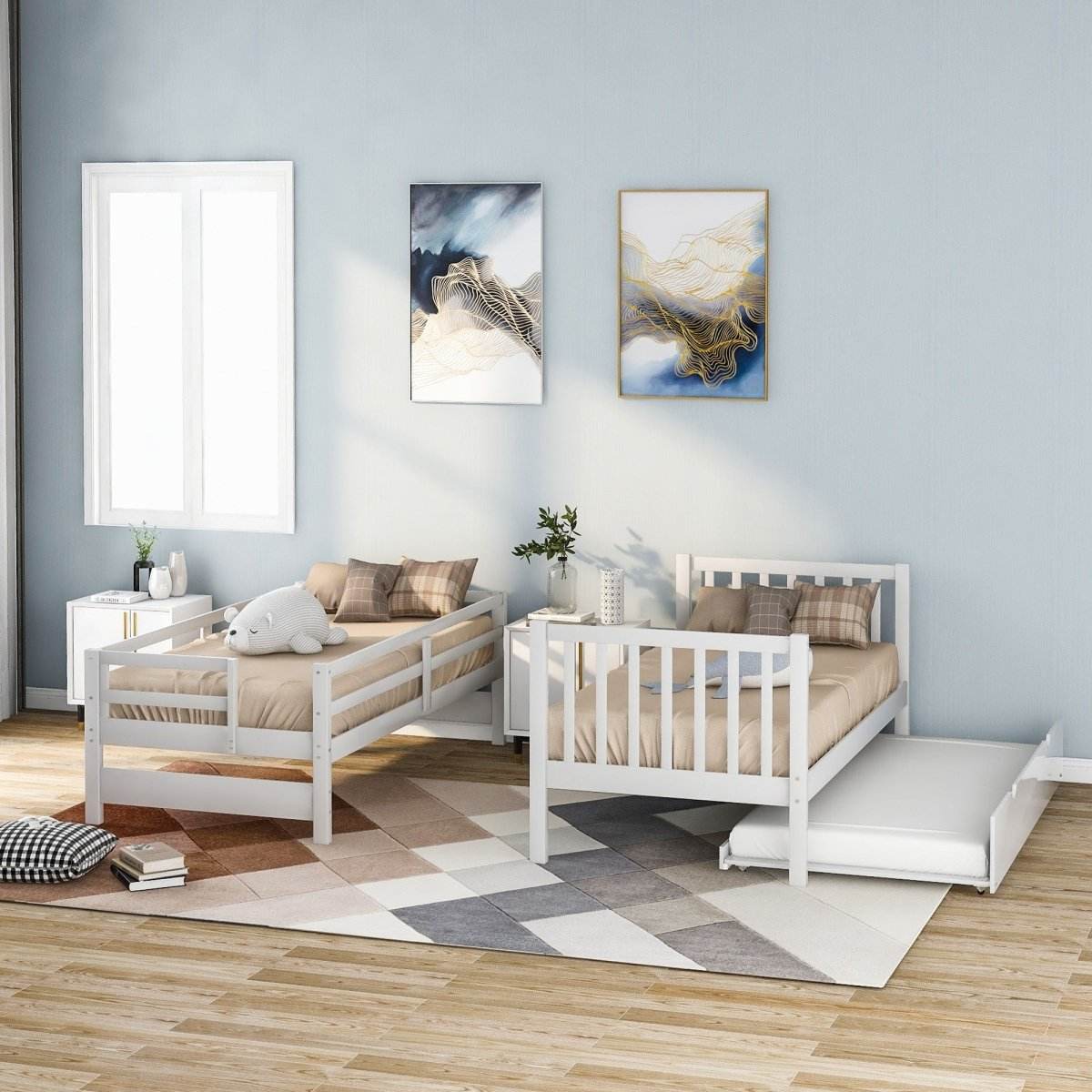 Solid Wood Twin Over Twin Full Bunk Bed With Trundle - Sleep Galleria