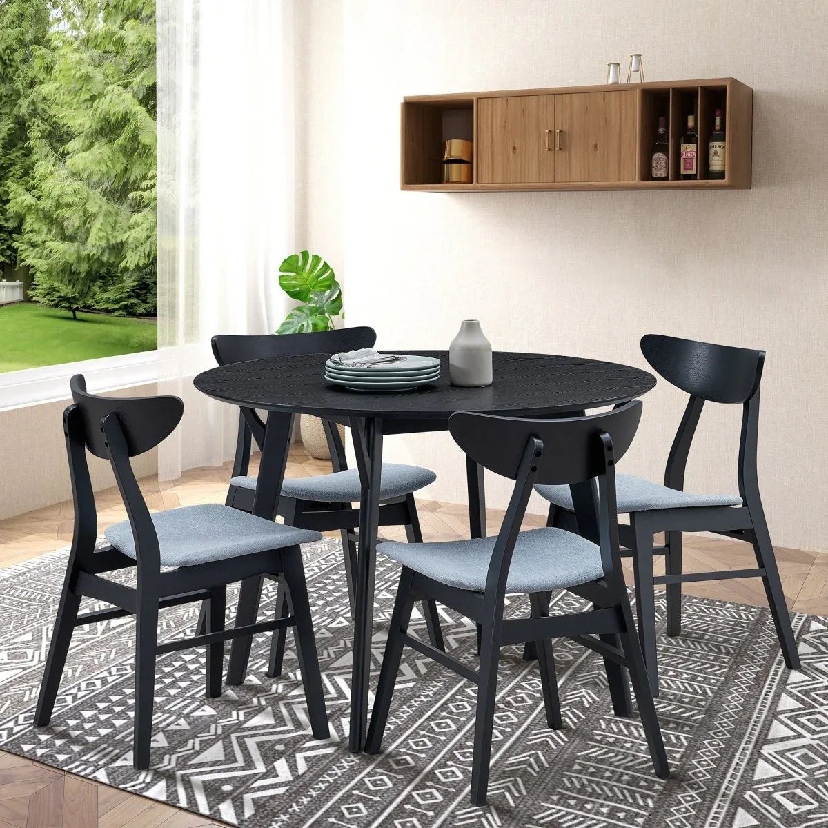 Space-Saving Solid Wood Round Dining Table And Chairs Set - Omega Lifestyles