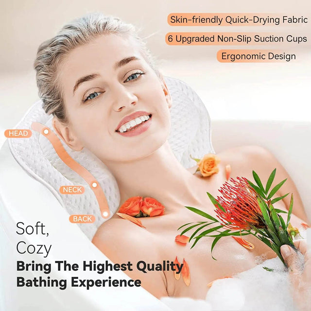 Thick Supportive Bath Pillow With Strong Suction Cups - Omega Lifestyles