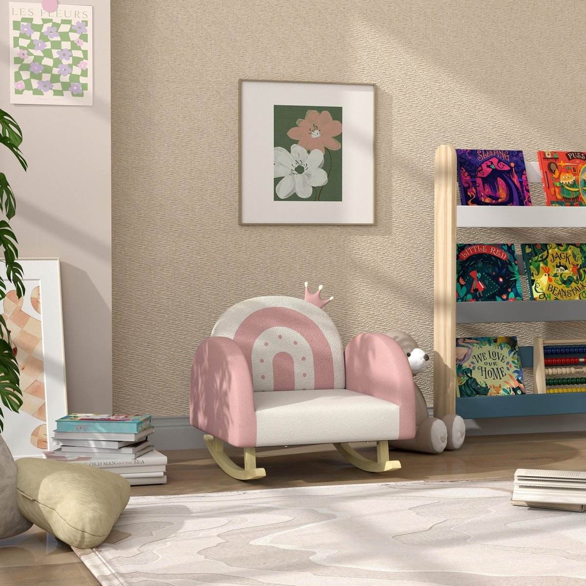 Toddler Velvet Pink Princess Crown Rocking Chair - Sleep Galleria