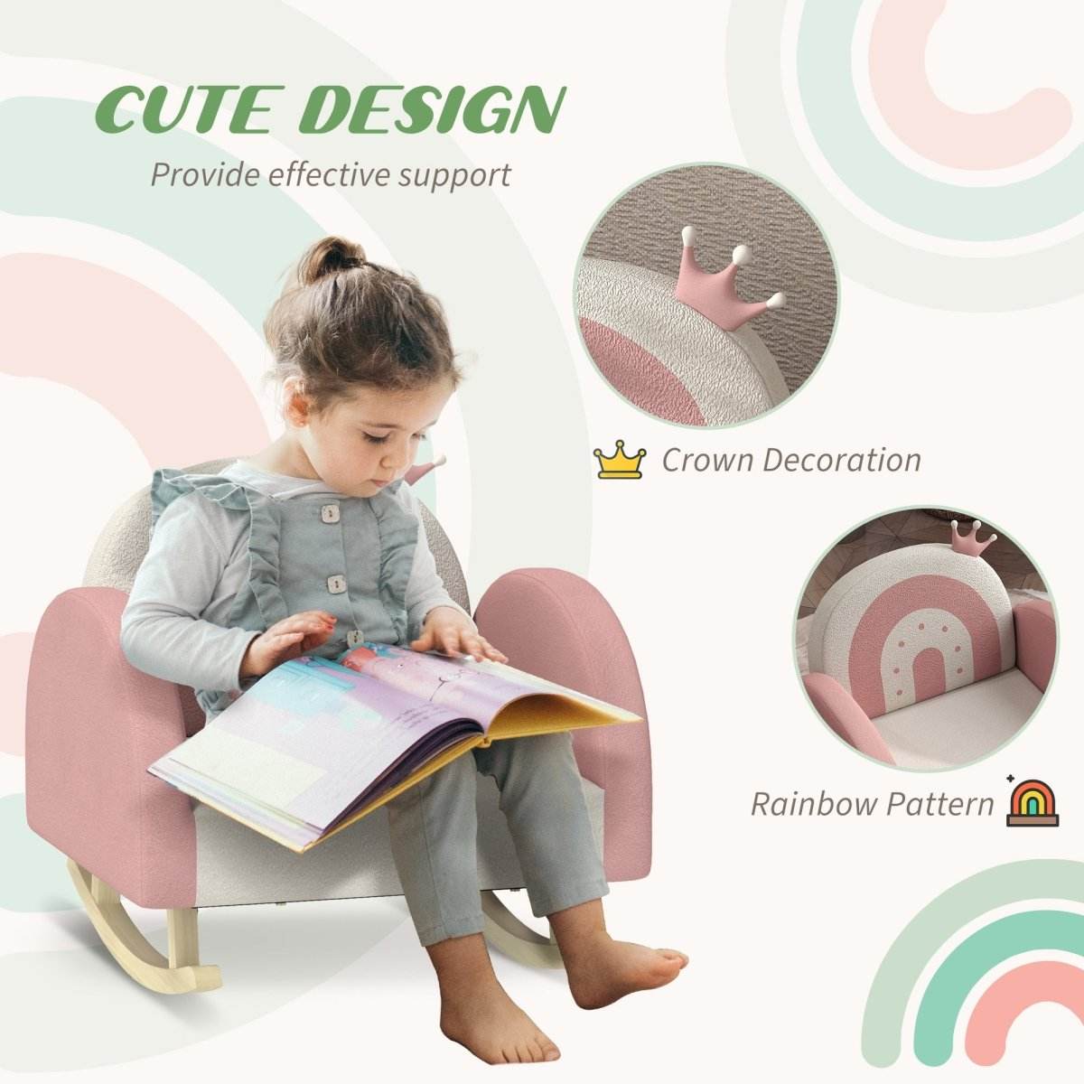 Toddler Velvet Pink Princess Crown Rocking Chair - Sleep Galleria