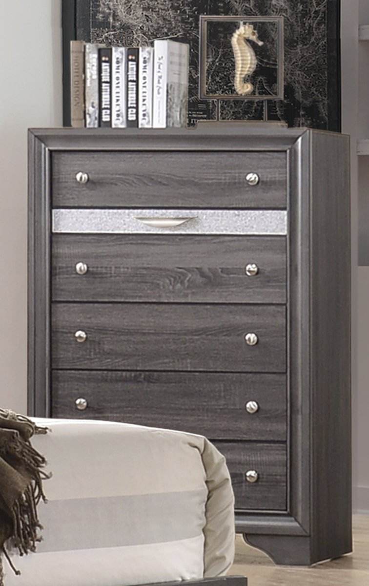 Traditional Gray Wood 5-Piece Bedroom Furniture Set - Omega Lifestyles