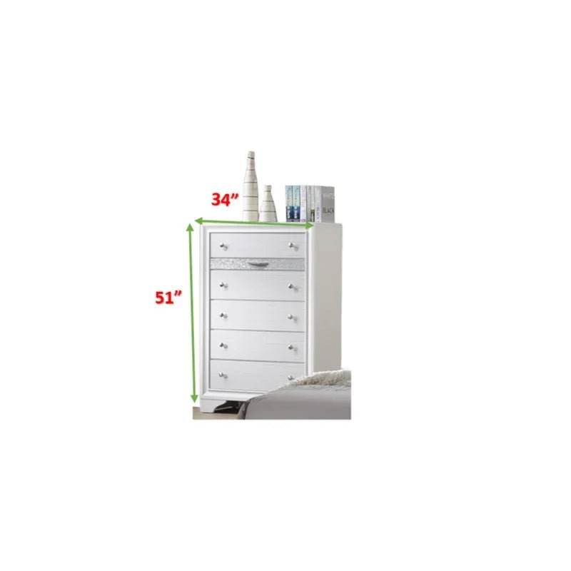 Traditional White Wood 5-Piece Bedroom Furniture Set - Omega Lifestyles