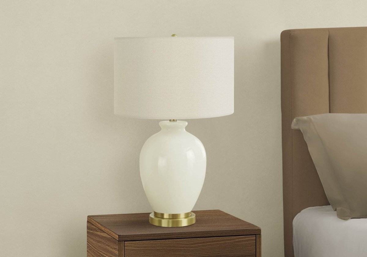 Transitional Cream Ceramic Table Lamp With Ivory Shade - Sleep Galleria