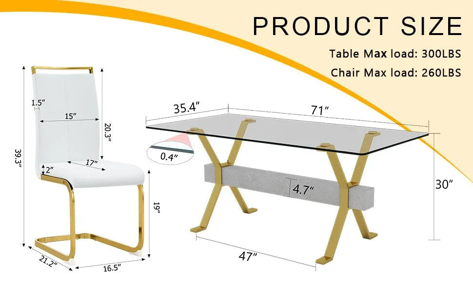Transparent Tempered Glass Dining Table With 8 White PU Chairs - Omega Lifestyles
