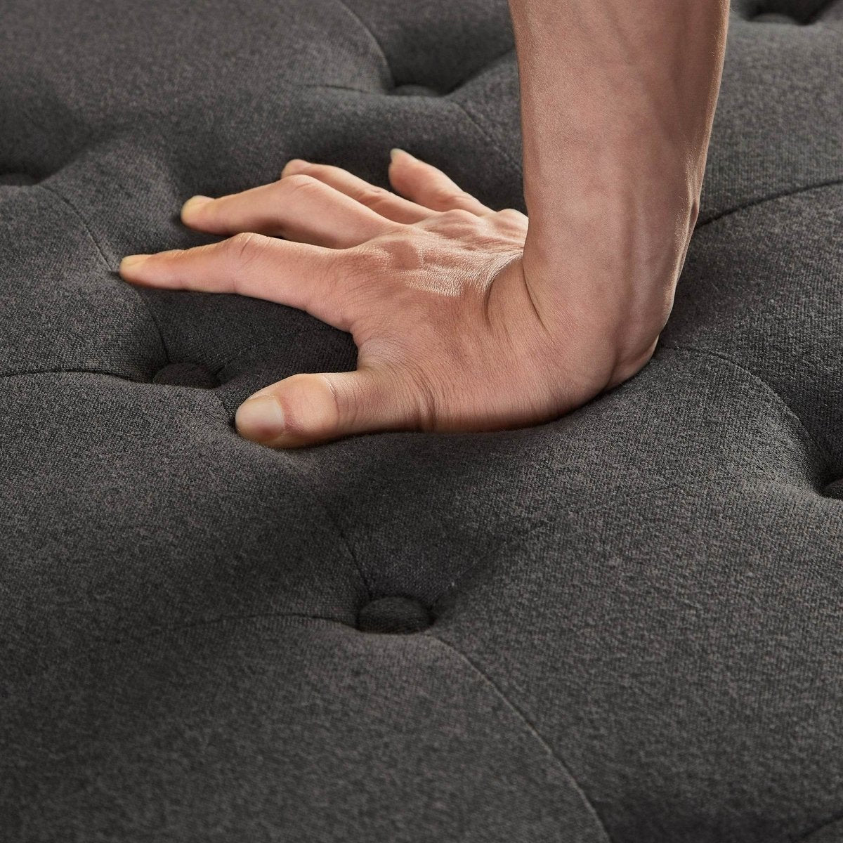 Tufted Square Linen Storage Ottoman With Wood Legs - Sleep Galleria