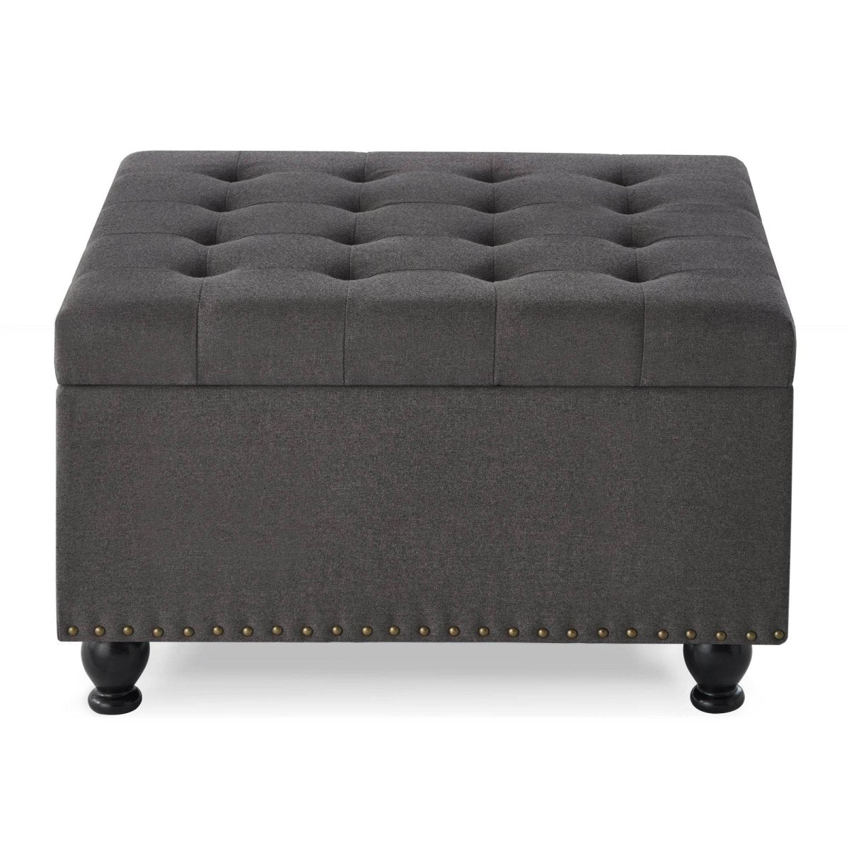 Tufted Square Linen Storage Ottoman With Wood Legs - Sleep Galleria