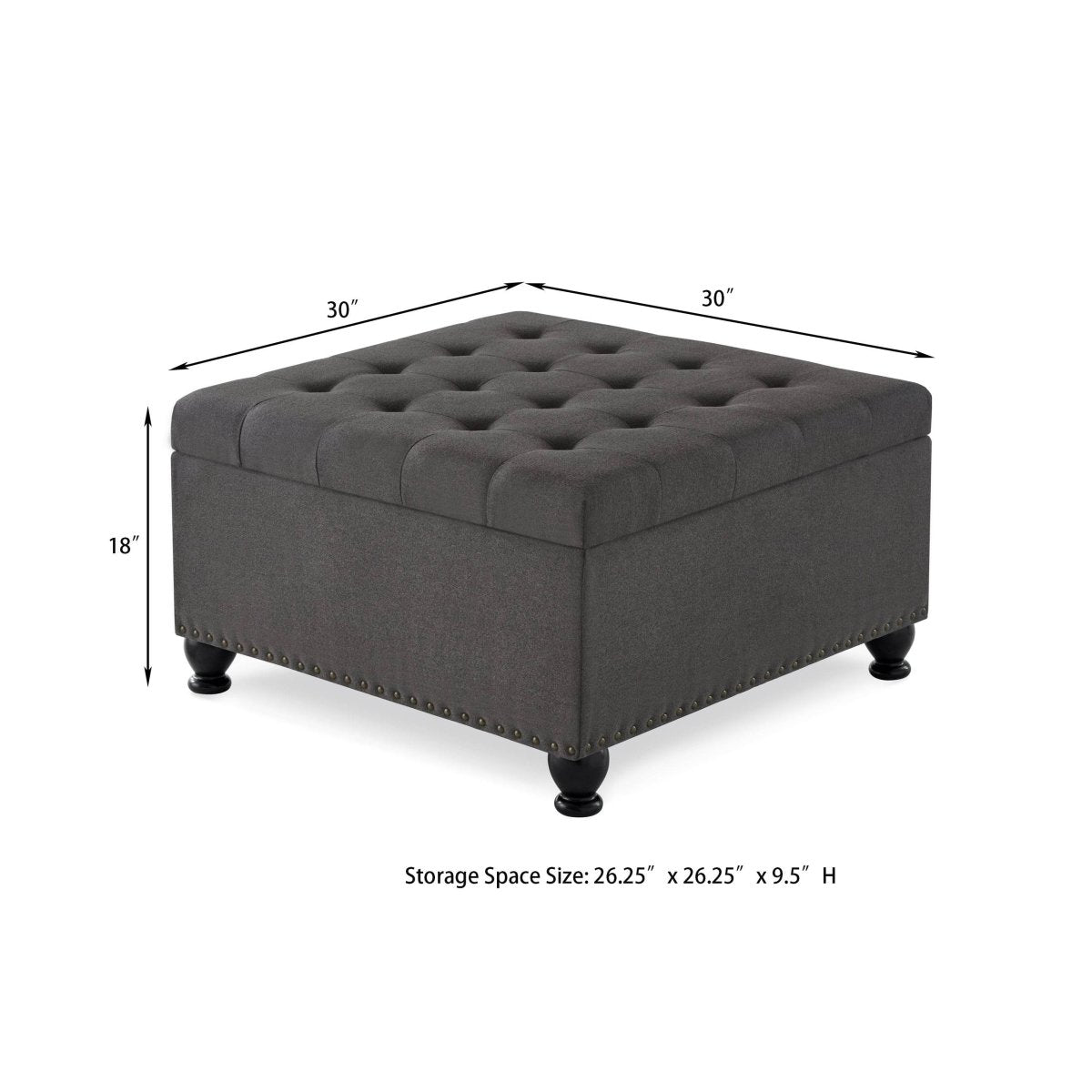 Tufted Square Linen Storage Ottoman With Wood Legs - Sleep Galleria