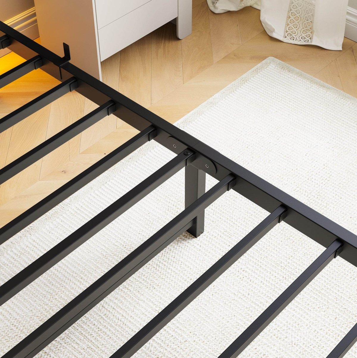 Twin Heavy Duty Metal Platform Bed Frame With USB - Driftwood - Omega Lifestyles