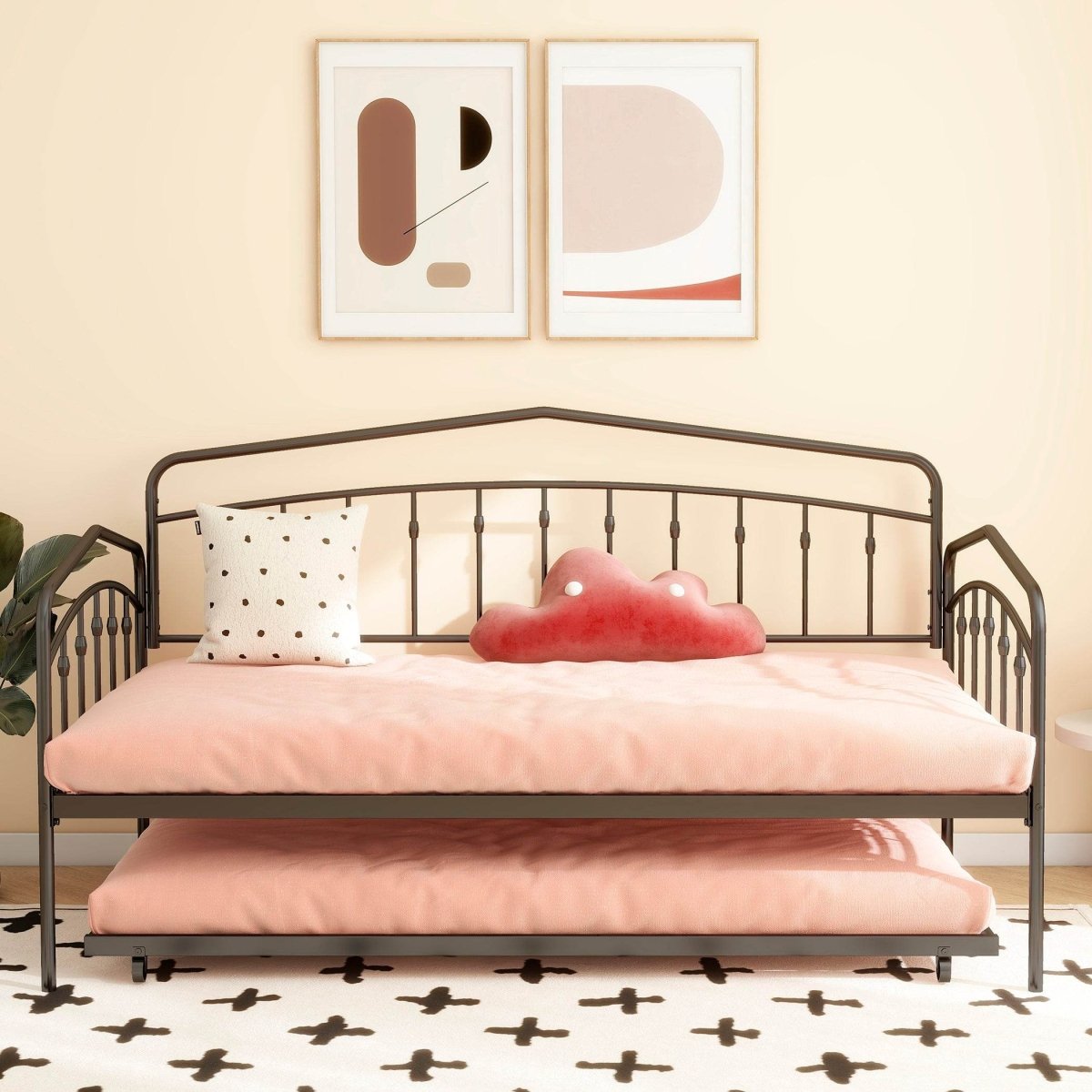 Twin Metal Daybed With Trundle Black Frame Set - Driftwood - Omega Lifestyles