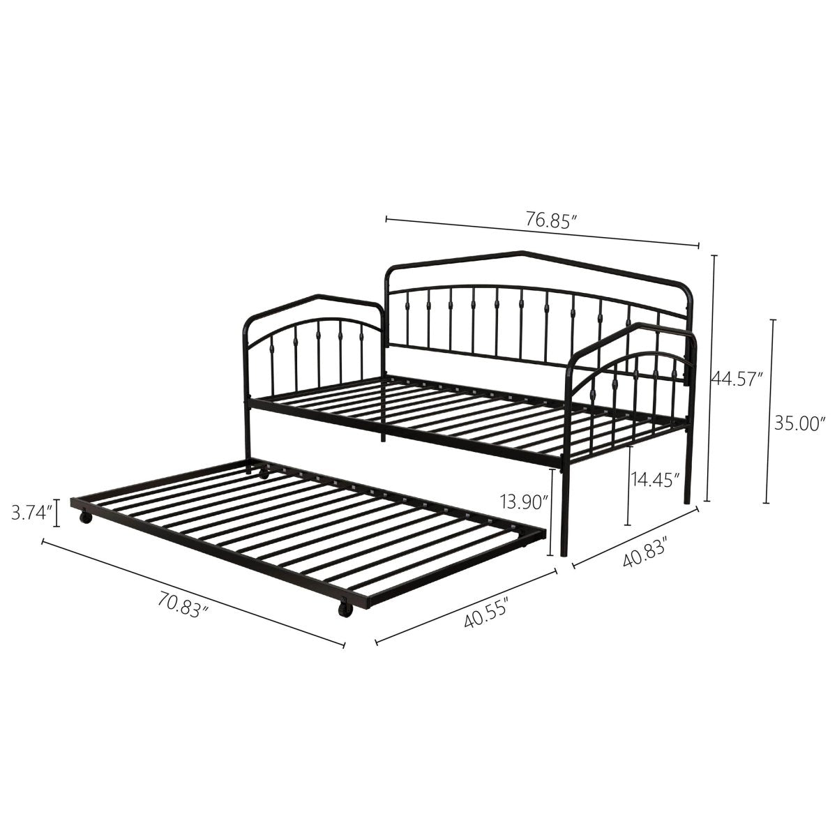 Twin Metal Daybed With Trundle Black Frame Set - Driftwood - Omega Lifestyles