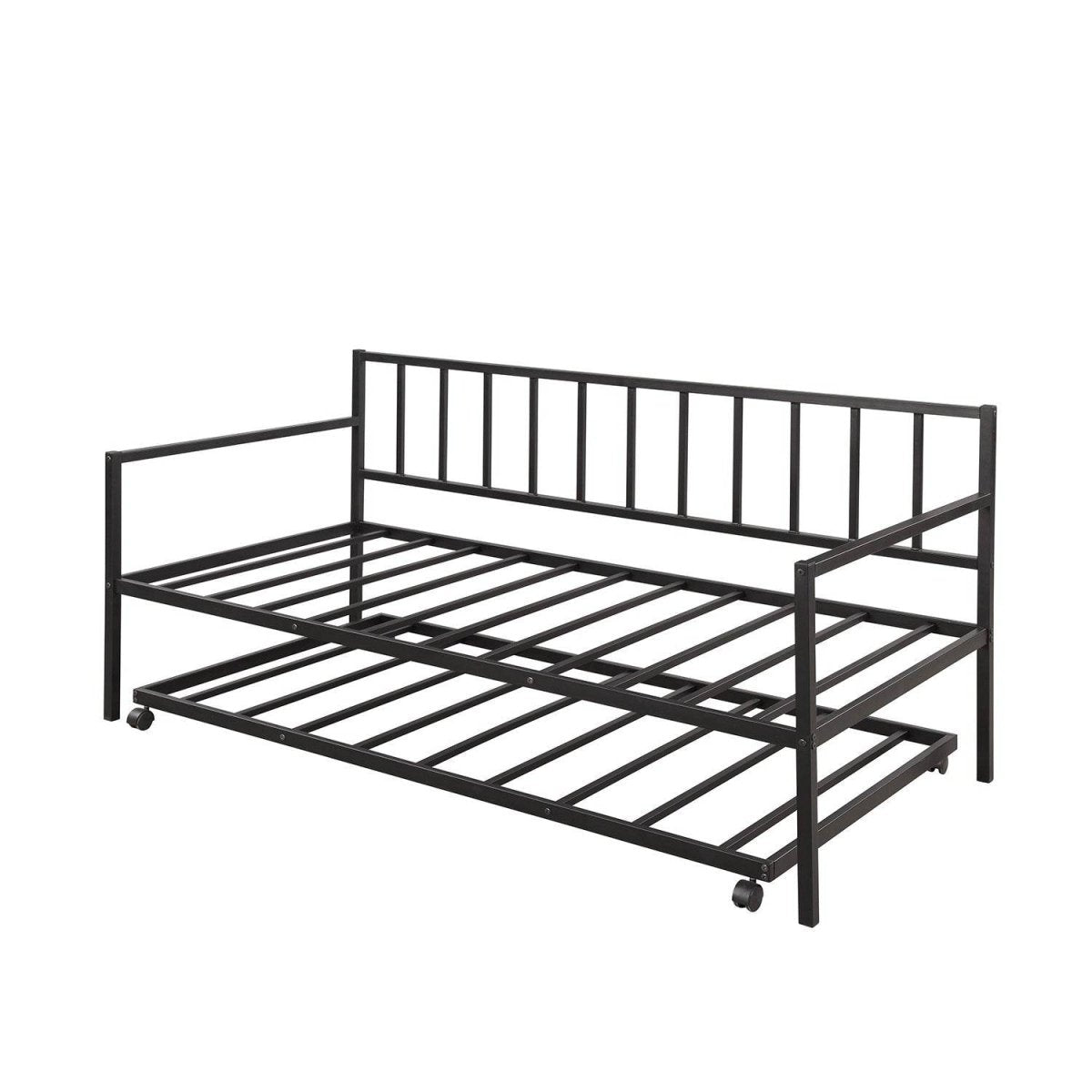 Twin Metal Daybed With Trundle Durable Lounge Frame - Driftwood - Omega Lifestyles