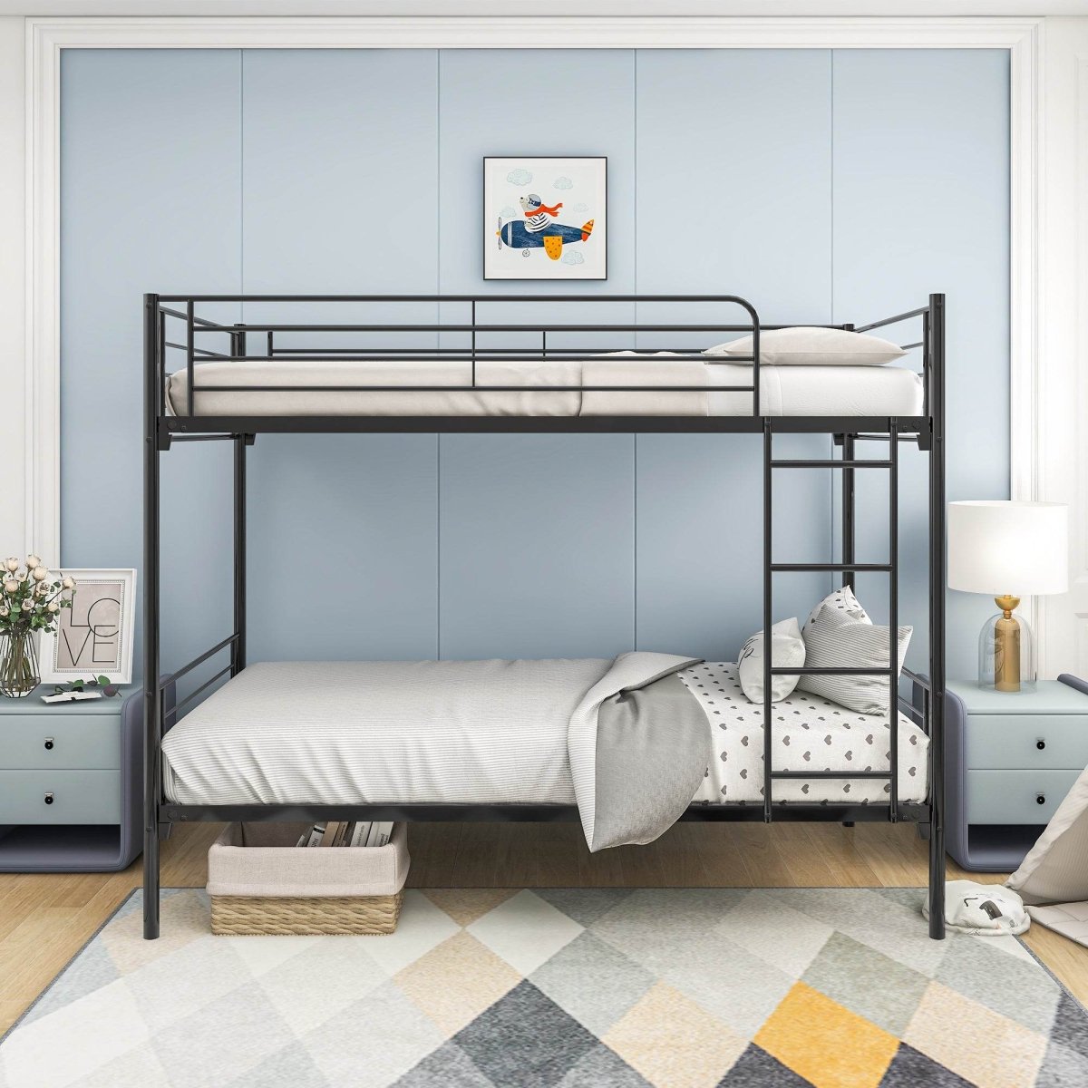 Twin Modern Metal Twin Over Twin Bunk Bed Frame - Driftwood - Omega Lifestyles