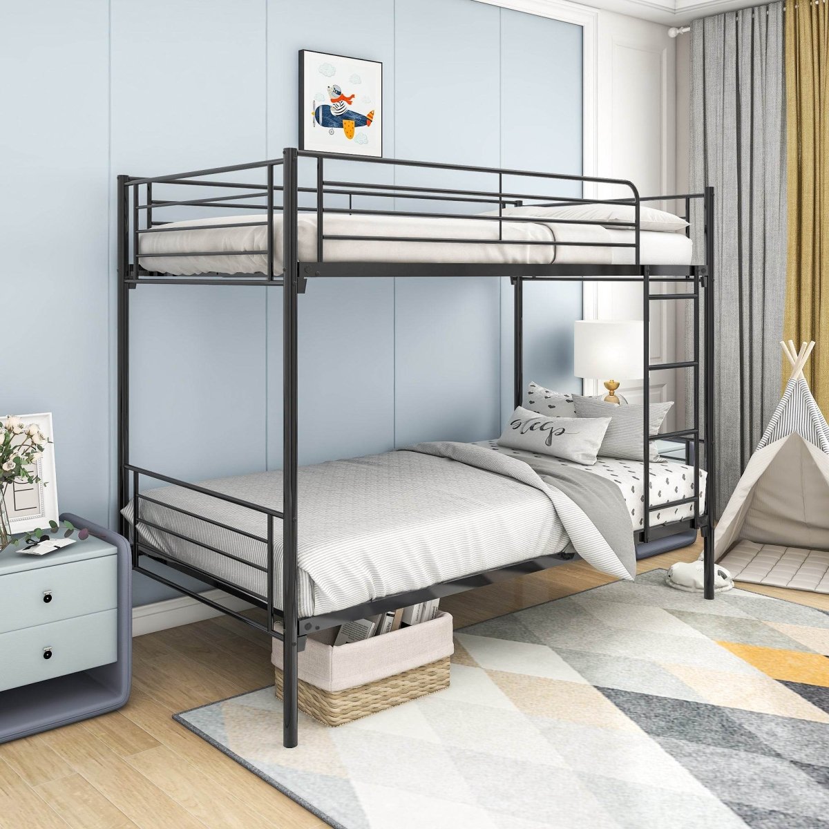 Twin Modern Metal Twin Over Twin Bunk Bed Frame - Driftwood - Omega Lifestyles