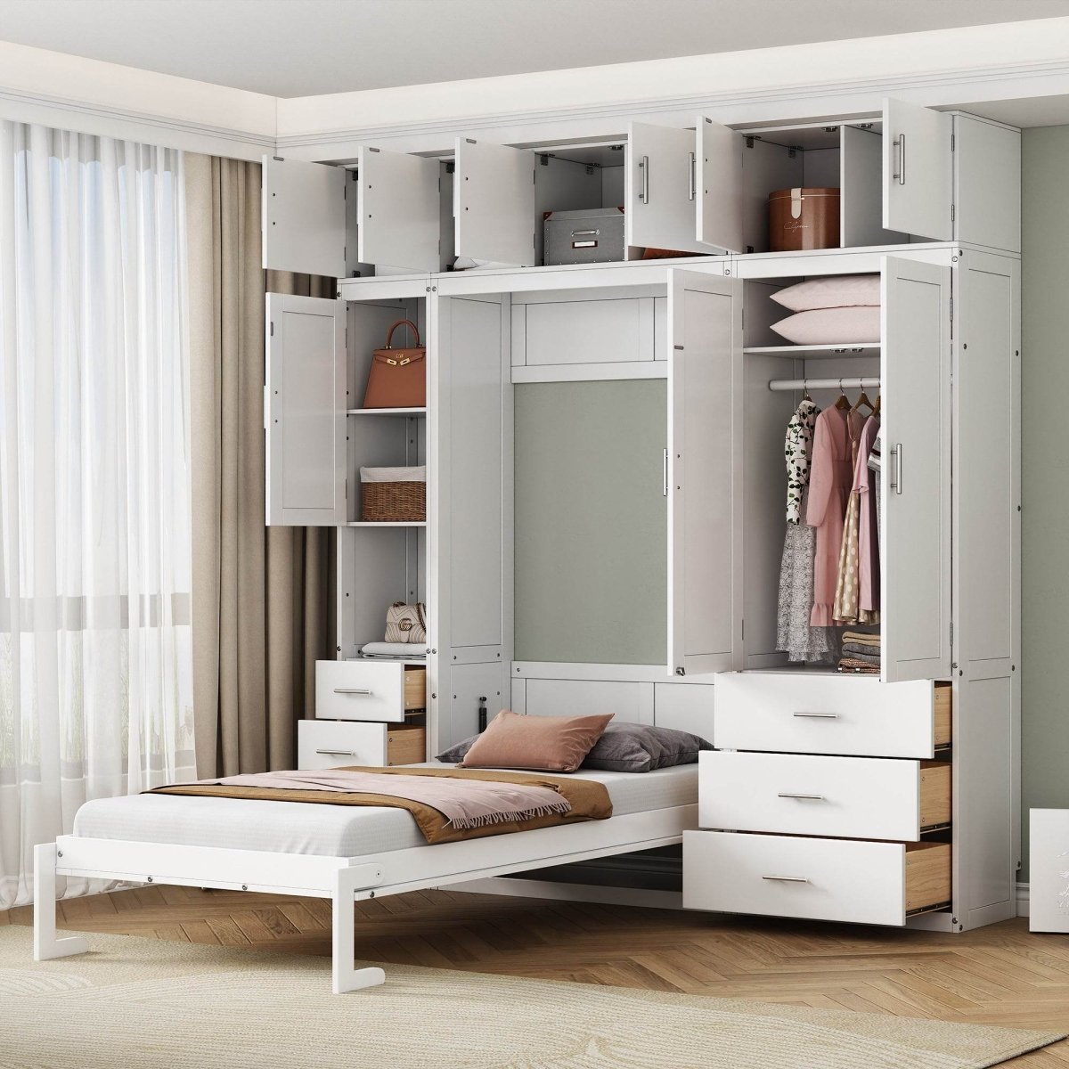 Twin Murphy Bed Frame With Lockers And Wardrobes - Sleep Galleria