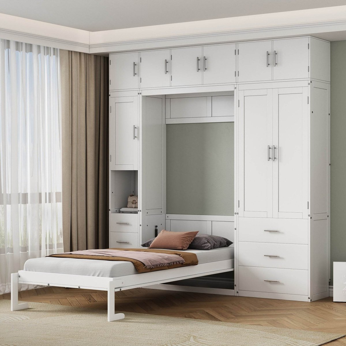 Twin Murphy Bed Frame With Lockers And Wardrobes - Sleep Galleria
