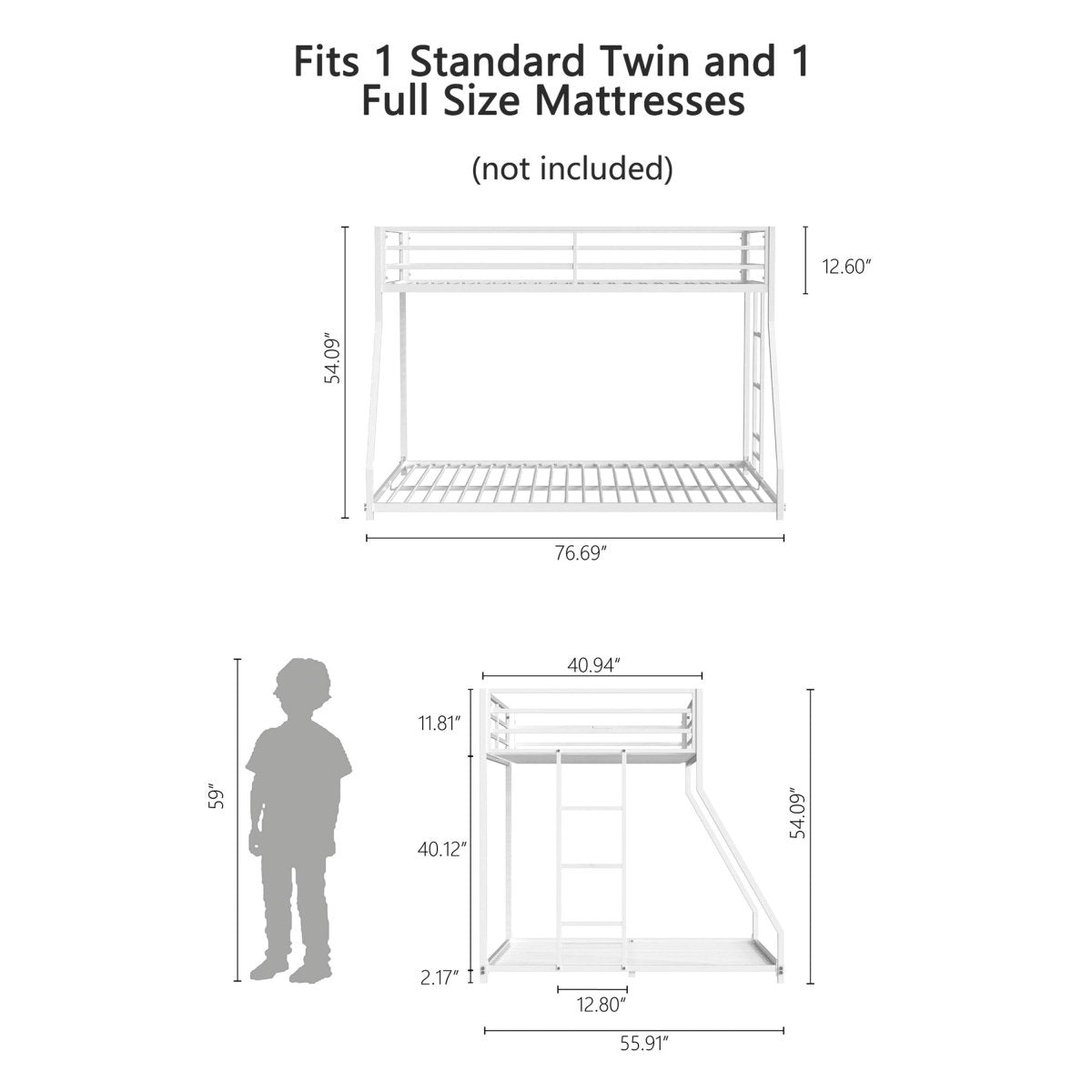 Twin Over Full Metal Bunk Bed With Ladder And Guardrails - Driftwood - Omega Lifestyles