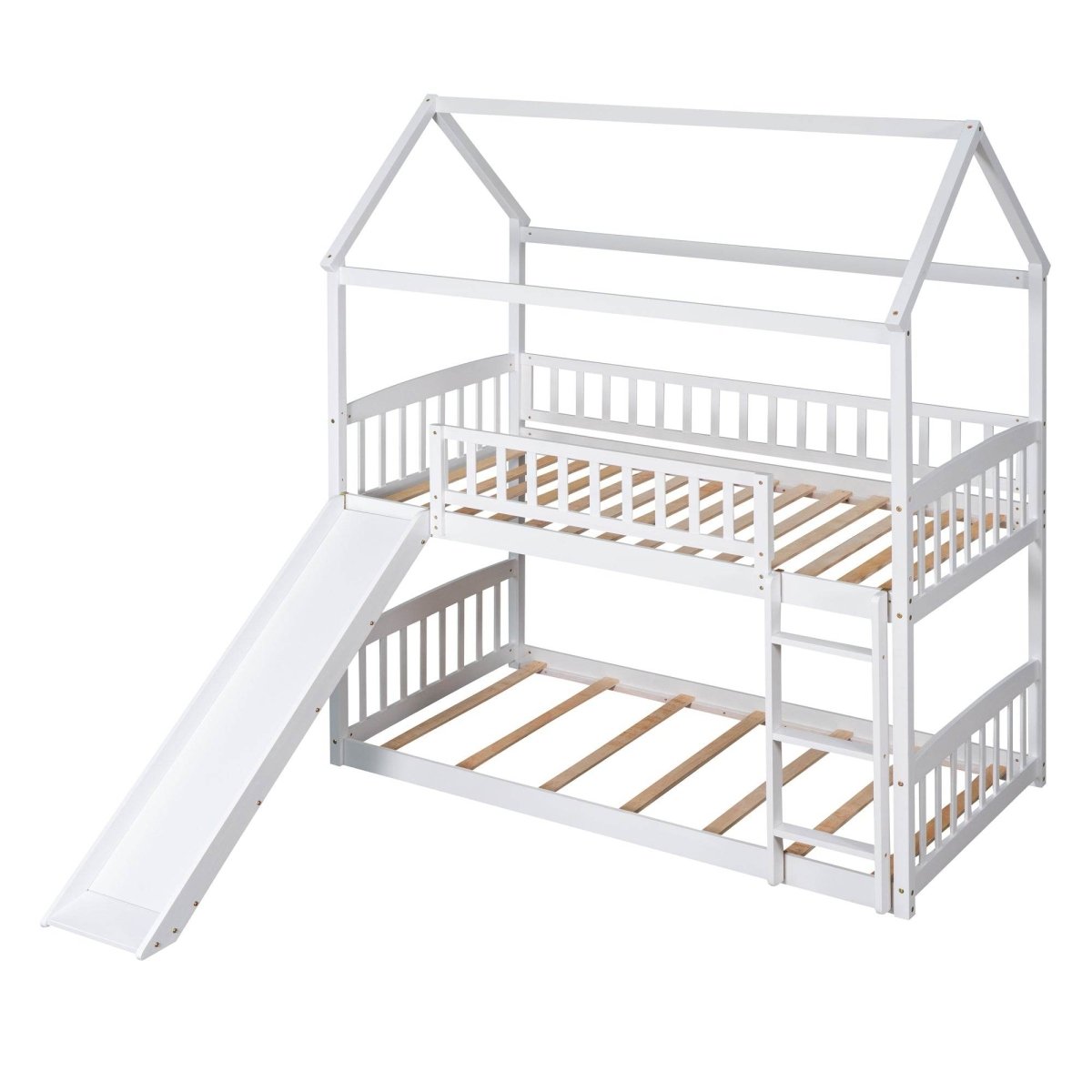 Twin Over Twin Solid Wood Bunk Bed With Slide - Driftwood - Omega Lifestyles
