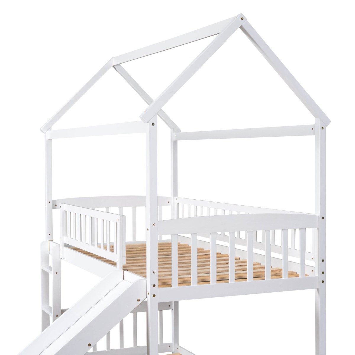 Twin Over Twin Solid Wood Bunk Bed With Slide - Driftwood - Omega Lifestyles
