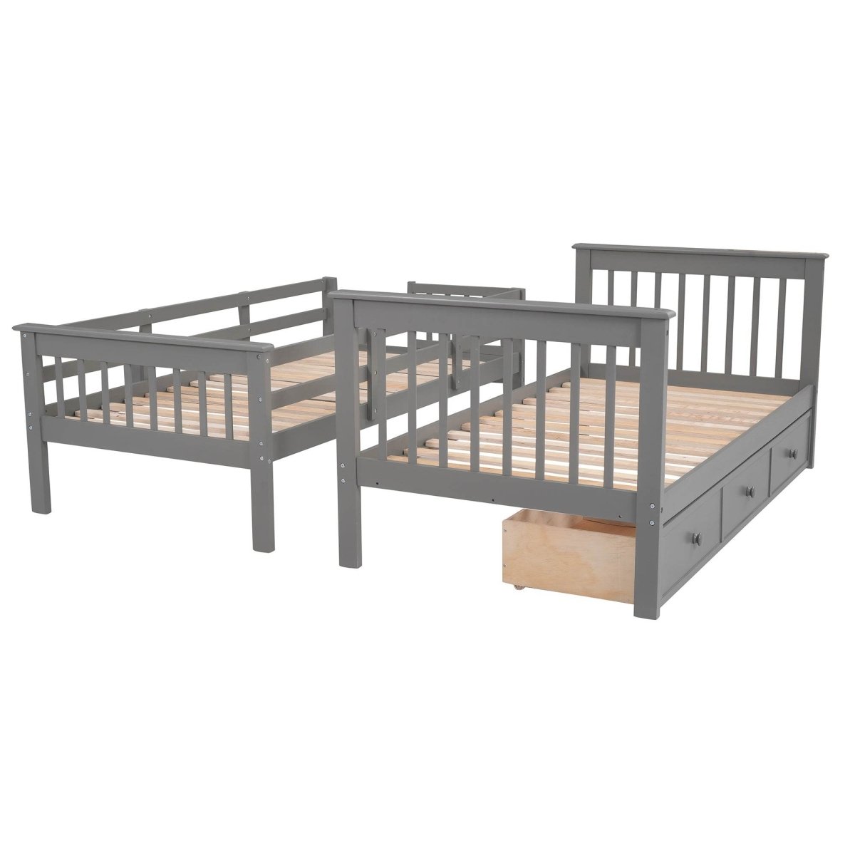 Twin Over Twin Solid Wood Bunk Bed With Stairway Storage - Driftwood - Omega Lifestyles