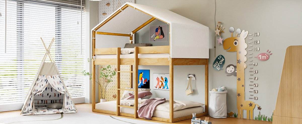 Twin Over Twin Solid Wood Bunk Bed With Tent - Sleep Galleria