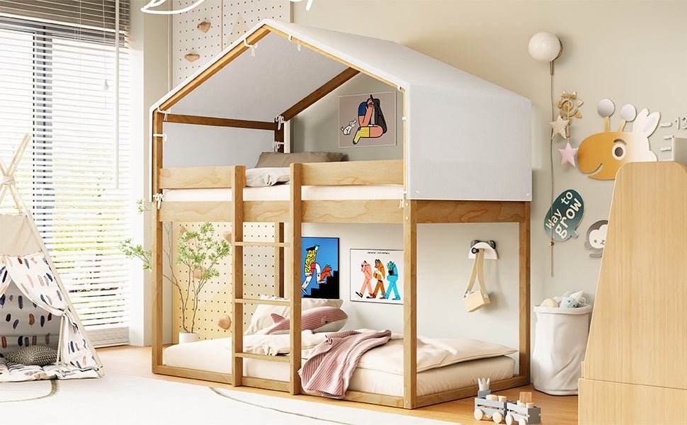 Twin Over Twin Solid Wood Bunk Bed With Tent - Sleep Galleria
