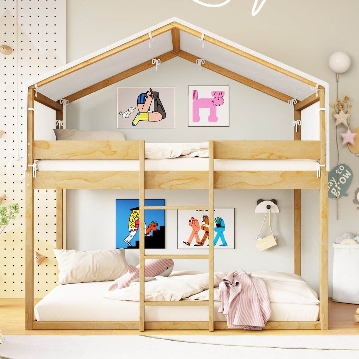Twin Over Twin Solid Wood Bunk Bed With Tent - Sleep Galleria