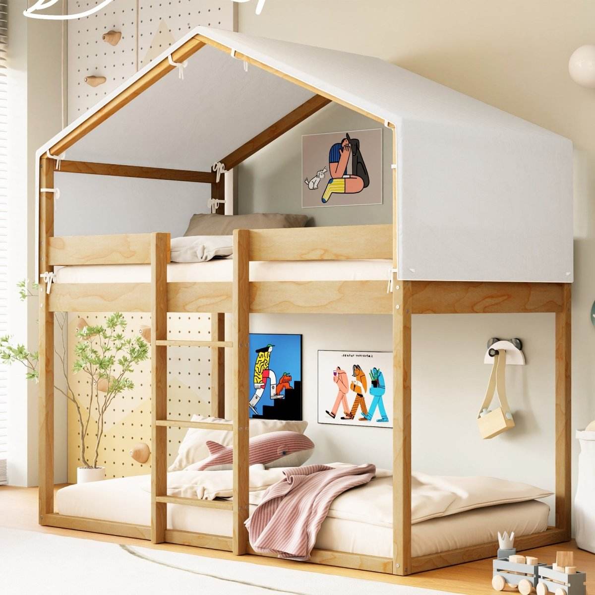 Twin Over Twin Solid Wood Bunk Bed With Tent - Sleep Galleria