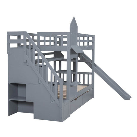 Twin-Over-Twin Solid Wood Castle Style Bunk Bed - Sleep Galleria